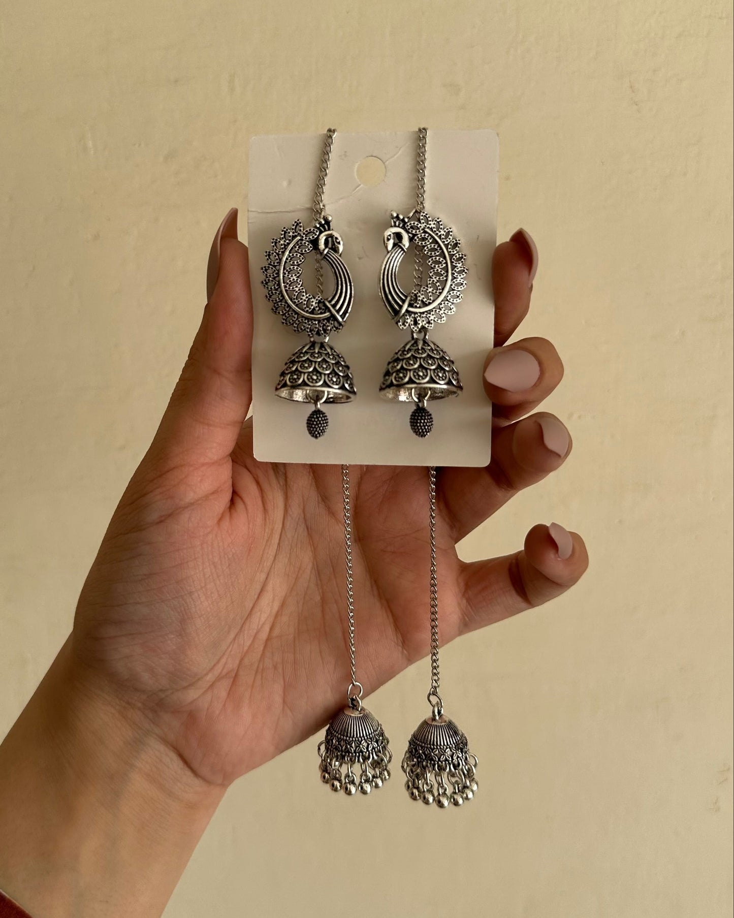 Peacock jhumka-Silver