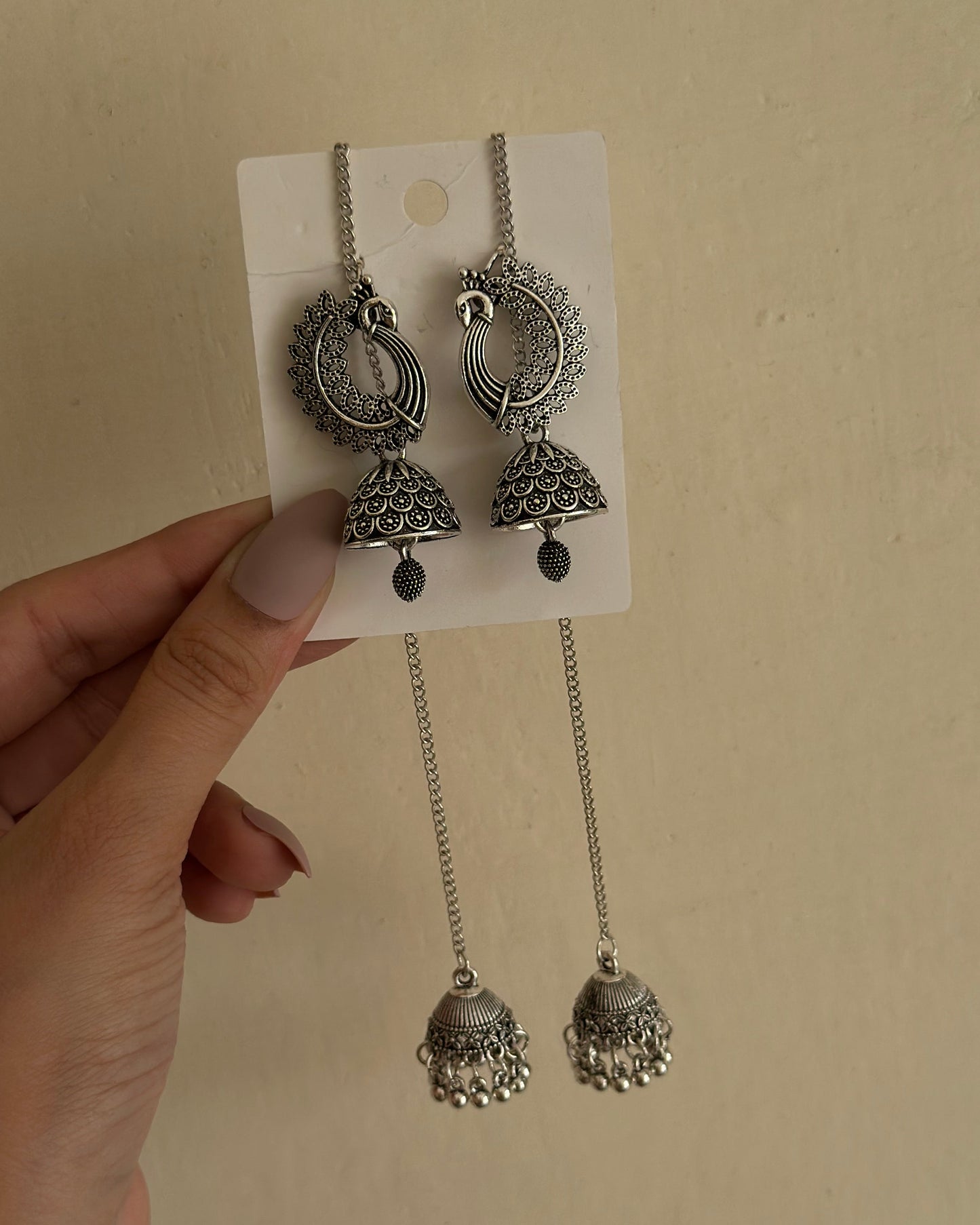 Peacock jhumka-Silver