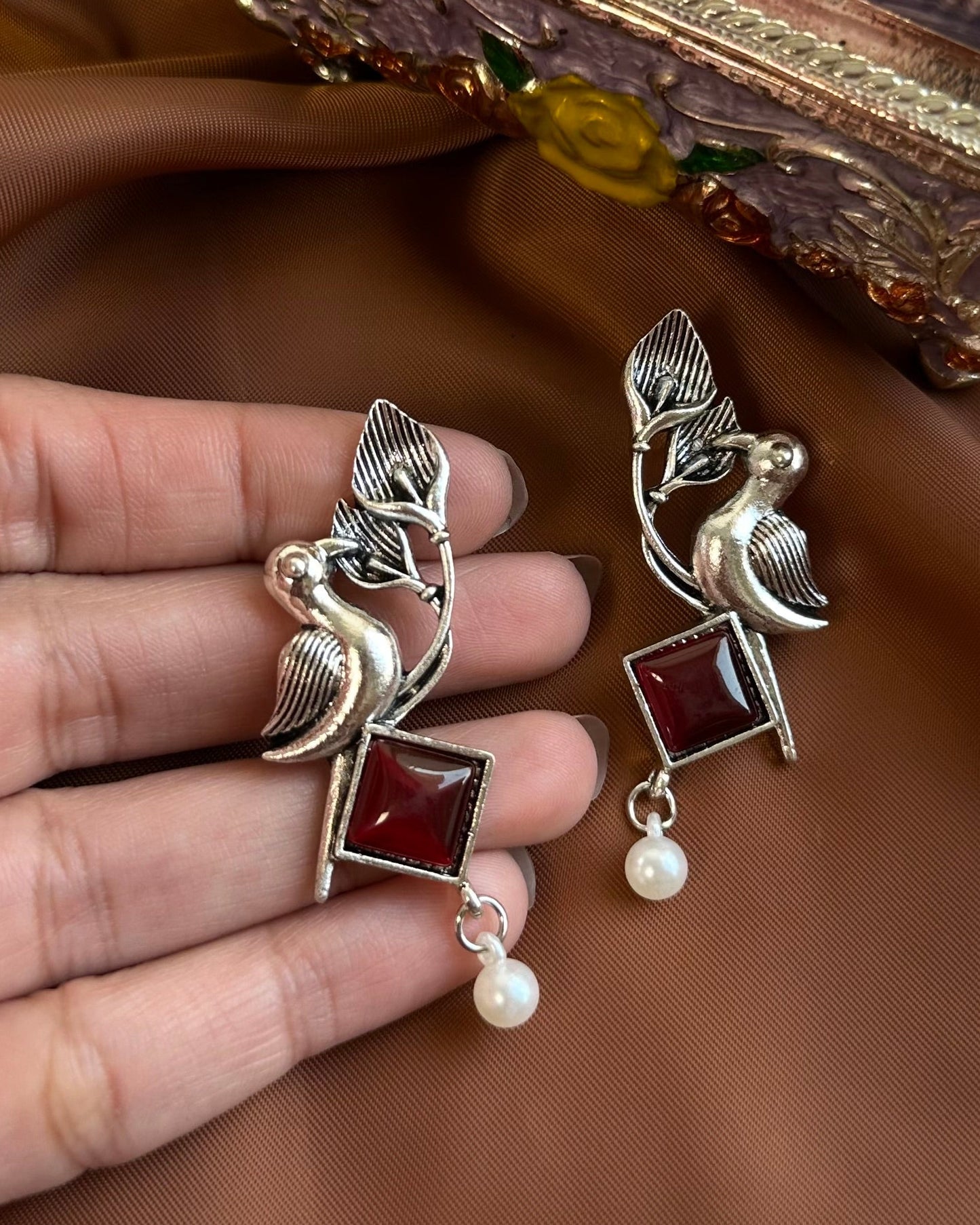 Andaz Earrings-Mehroon